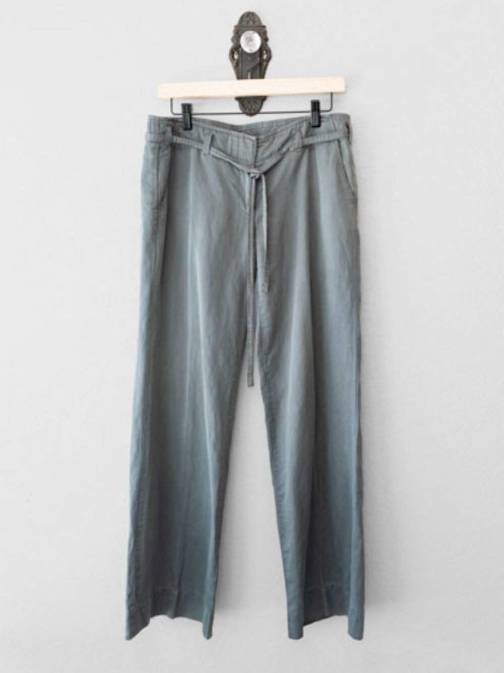 J Crew City Fit Wide Leg Pants Size 6 Gray Green Linen Cotton Blend Sash Belt